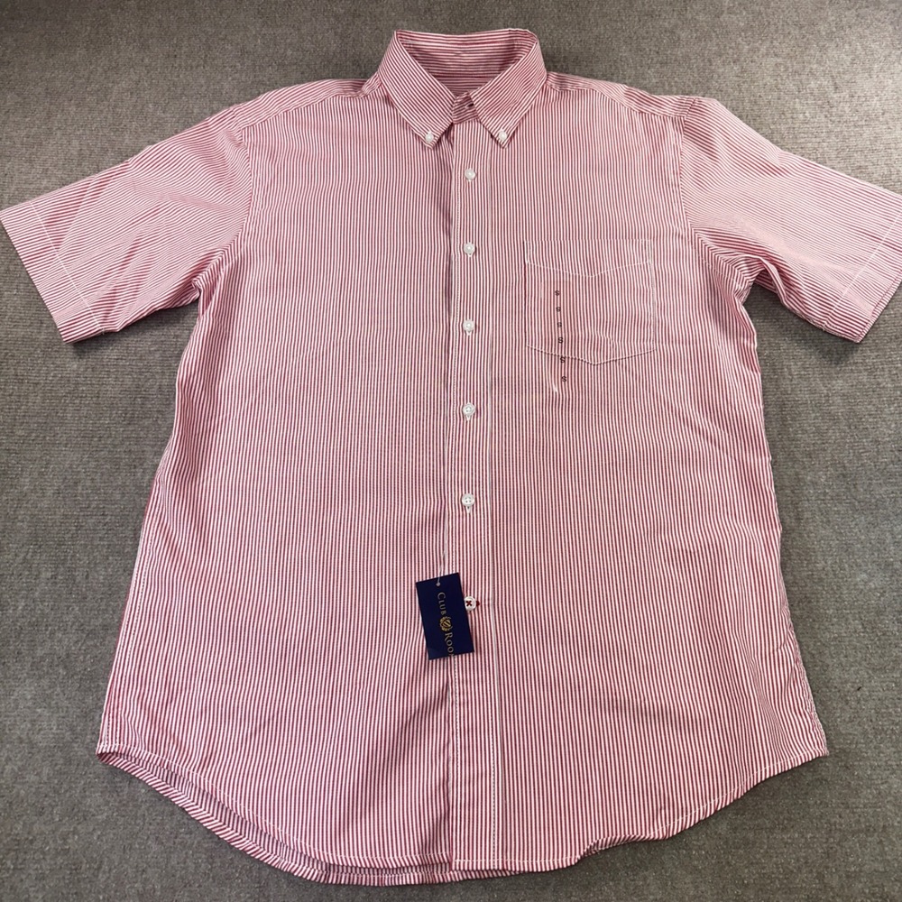 Club Room Mens Short Sleeve Button Down Shirt Red White Striped Small 29101HS445